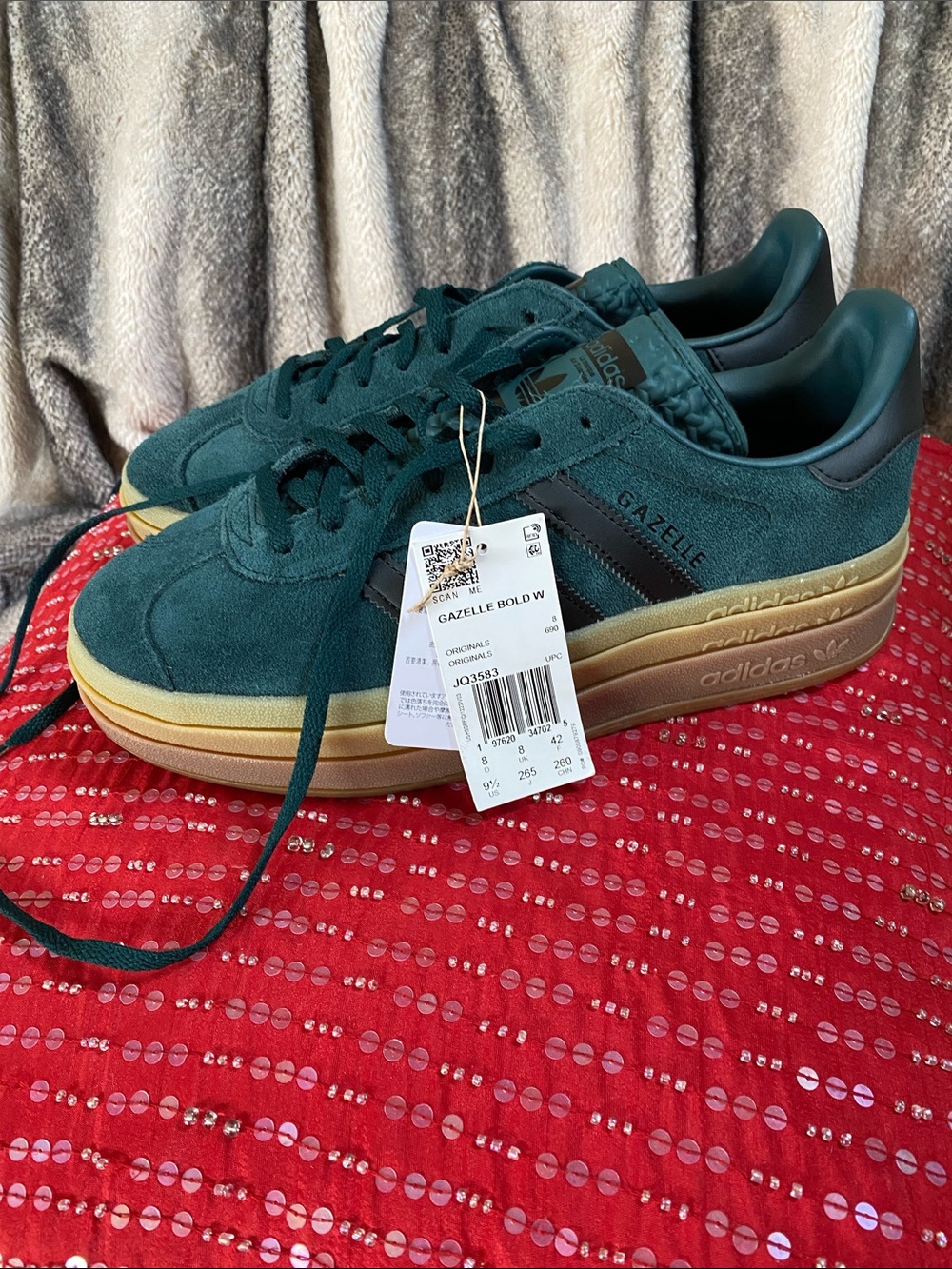 Adidas Gazelle Bold Suede Green Logo Platform Sneakers NWT